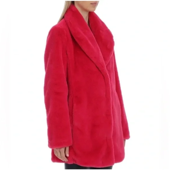 NWT•Avec Les Filles•Faux Fur Shawl Collar Coat•Hibiscus•XS - Picture 3 of 12